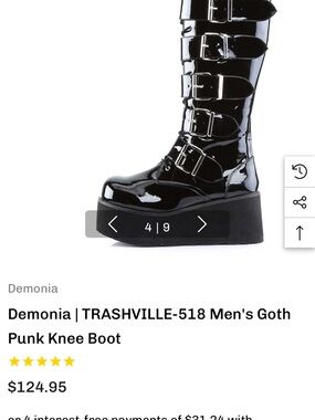 Demonia Knee-High Patent Buckle Platform Boot - Black